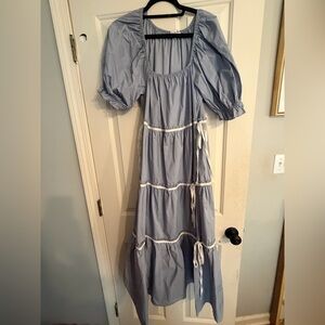 Blue Maxi Dress with Puff Sleeves